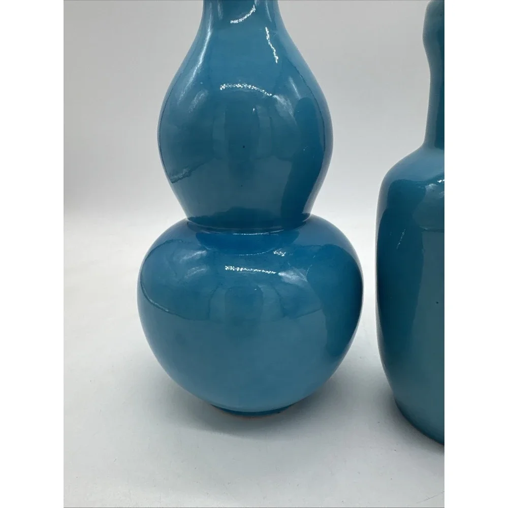 Set of Two Vases Tozai Home Turquoise MCM Gourd Style 8.25